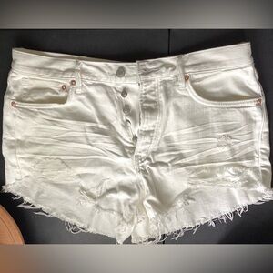 We the free White Jean Shorts Distressed Raw Hem Size 30